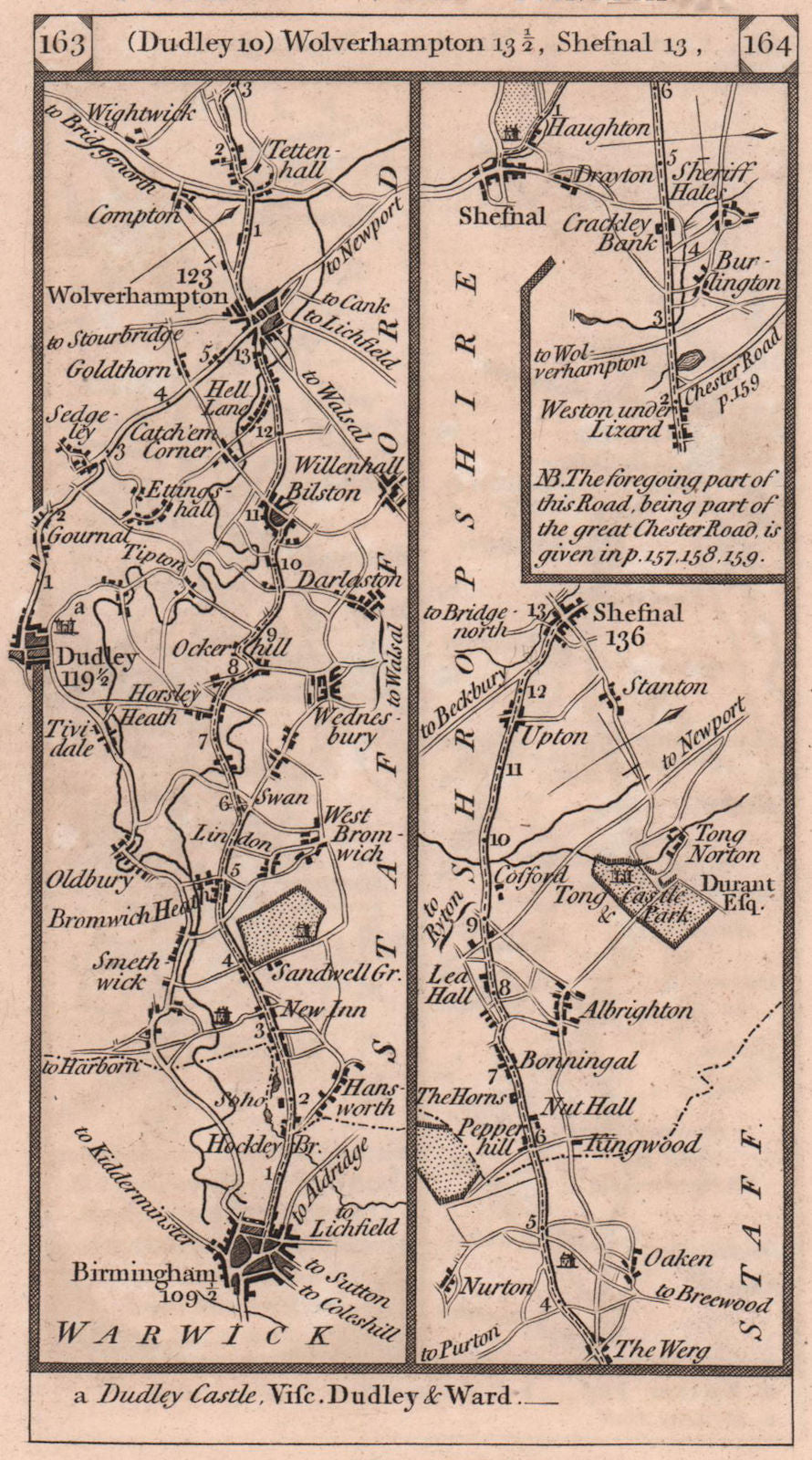 Birmingham-West Bromwich-Dudley-Wolverhampton road strip map PATERSON 1803